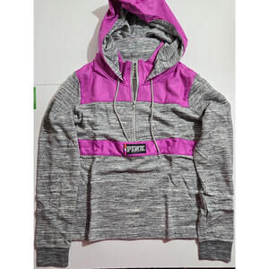 Victoria's Secret PINK Gray Part Anorak Windbreaker Hoodie Half Zip Large NEW